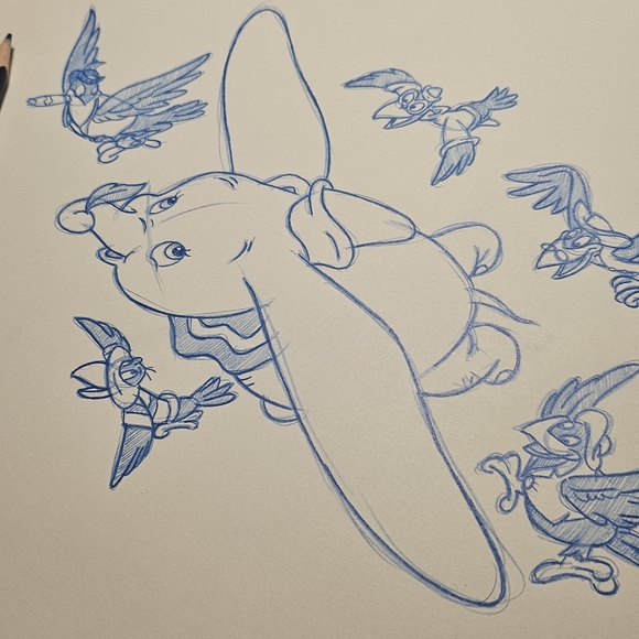 Disney Dumbo with Crows Drawing/Sketch animation art handmade signed - Picture 3 of 6